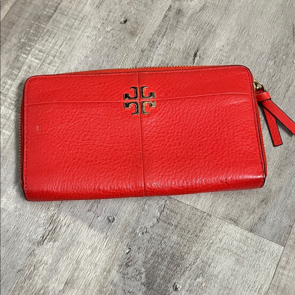 Tory Burch Vibrant Red Leather Zip Wallet